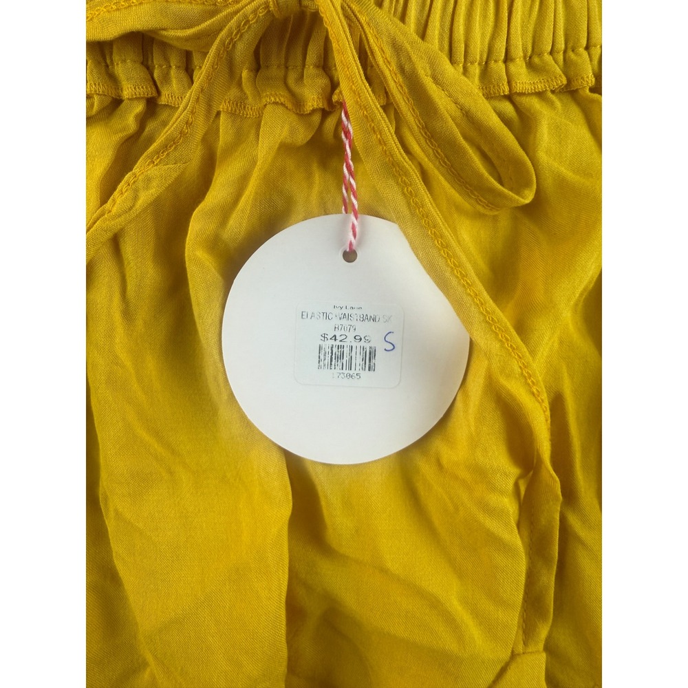 Umgee Ruffle‎ Mini Skirt Elastic Waistband Drawstring Yellow Women's Size S - Picture 3 of 7